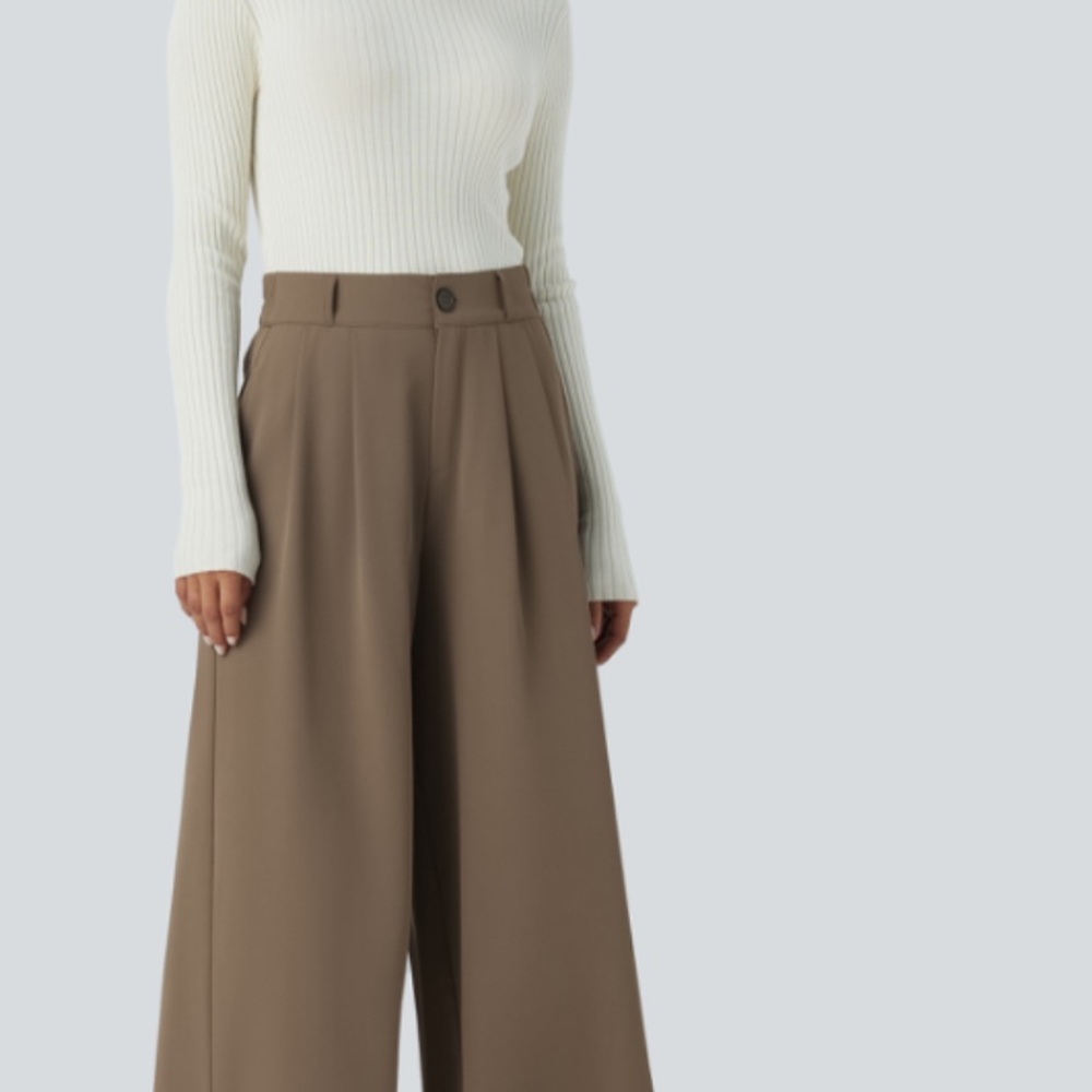 HALARA Brown Wide Leg Pants with Tailored Waistband
